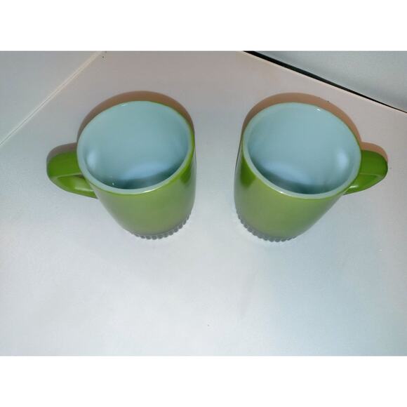 Anchor Hocking Avocado Green Stackable Fire King Mugs Black Ombre - Picture 2 of 5